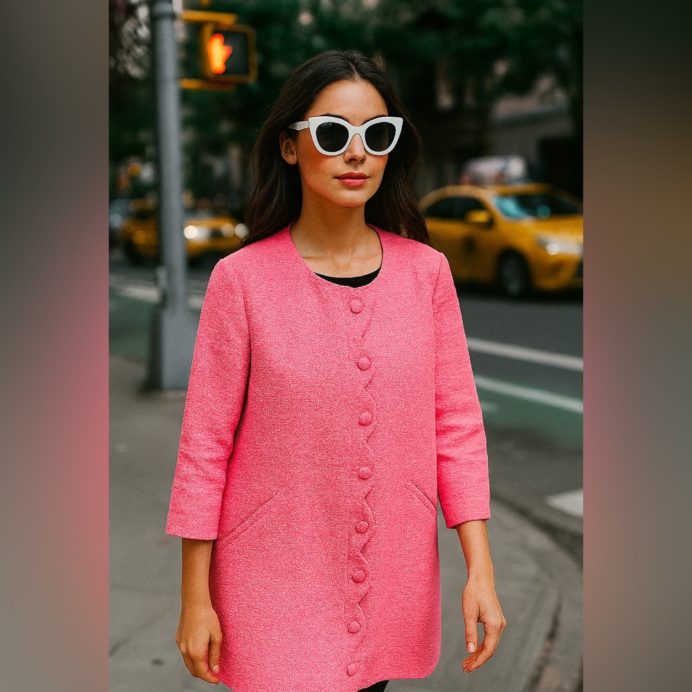 Julie Brown NYC Pink Boucle Zip-Front Long Line Jacket Sz. L
